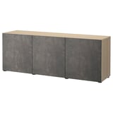 BESTÅ Storage combination with doors, white stained oak effect Kallviken/dark grey concrete effect, 180x42x65 cm