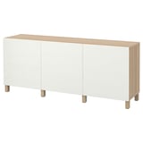 BESTÅ Storage combination with doors, white stained oak effect/Laxviken/Stubbarp white, 180x42x74 cm