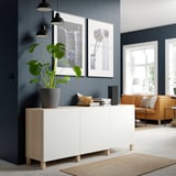 BESTÅ Storage combination with doors, white stained oak effect/Laxviken/Stubbarp white, 180x42x74 cm