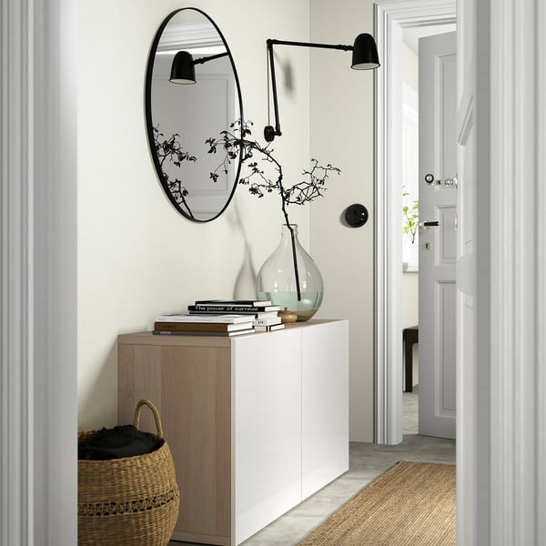 BESTÅ storage combination with doors, white stained oak effect