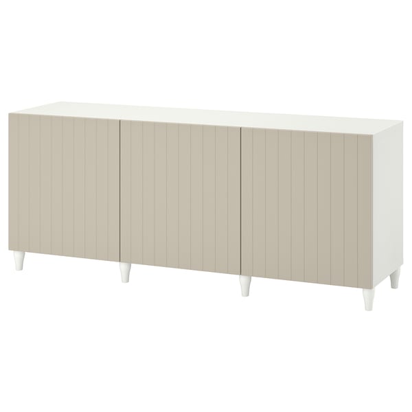 BESTÅ Storage combination with doors, white/Sutterviken/Kabbarp grey-beige, 180x42x74 cm