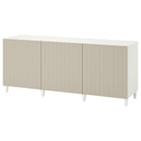 BESTÅ Storage combination with doors, white/Sutterviken/Kabbarp grey-beige, 180x42x74 cm