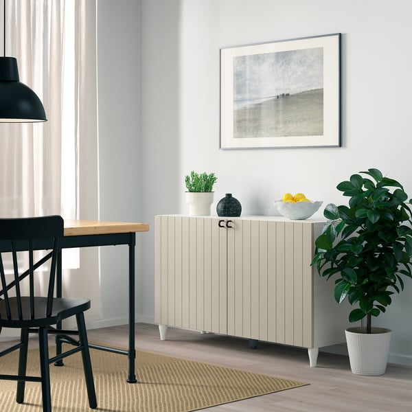 BESTÅ Storage combination with doors, white/Sutterviken/Kabbarp grey-beige, 120x42x74 cm