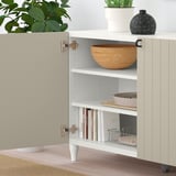 BESTÅ Storage combination with doors, white/Sutterviken/Kabbarp grey-beige, 120x42x74 cm