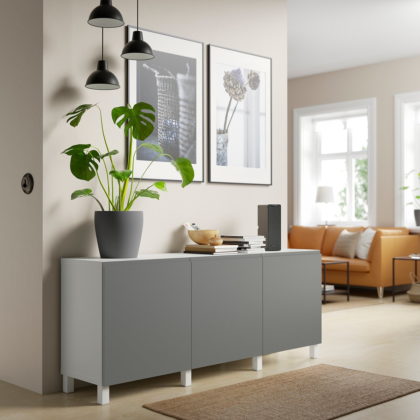 BESTA ベストー IKEA BESTÅ ベストー シェルフユニット 扉付, ダークグレー/ラップヴィー