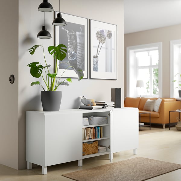 BESTÅ Storage combination with doors, white/Västerviken/Stubbarp white, 180x42x74 cm
