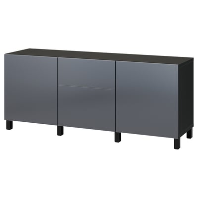 BESTÅ Storage combination with drawers, black-brown/Riksviken brushed dark pewter effect, 180x42x74 cm