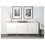 BESTÅ Storage combination with drawers, oak effect/Selsviken high-gloss/white, 180x42x74 cm