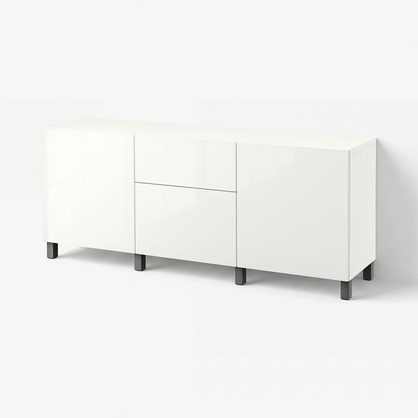 BESTÅ Storage combination with drawers, white/Selsviken/Stubbarp dark grey, 180x42x74 cm
