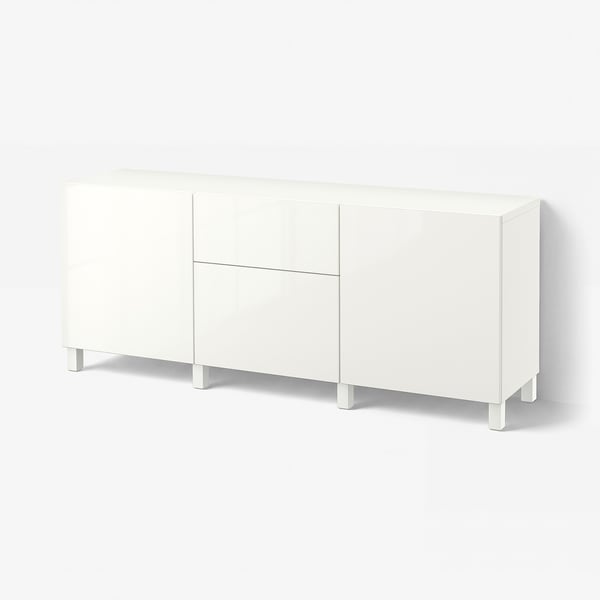 BESTÅ Storage combination with drawers, white/Selsviken/Stubbarp high-gloss/white, 180x42x74 cm