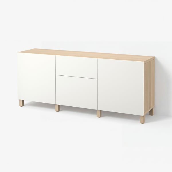 BESTÅ Storage combination with drawers, white stained oak effect/Lappviken white, 180x42x74 cm