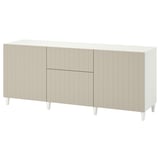 BESTÅ Storage combination with drawers, white/Sutterviken/Kabbarp grey-beige, 180x42x74 cm