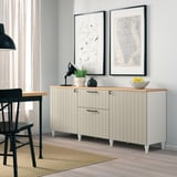 BESTÅ Storage combination with drawers, white/Sutterviken/Kabbarp grey-beige, 180x42x76 cm