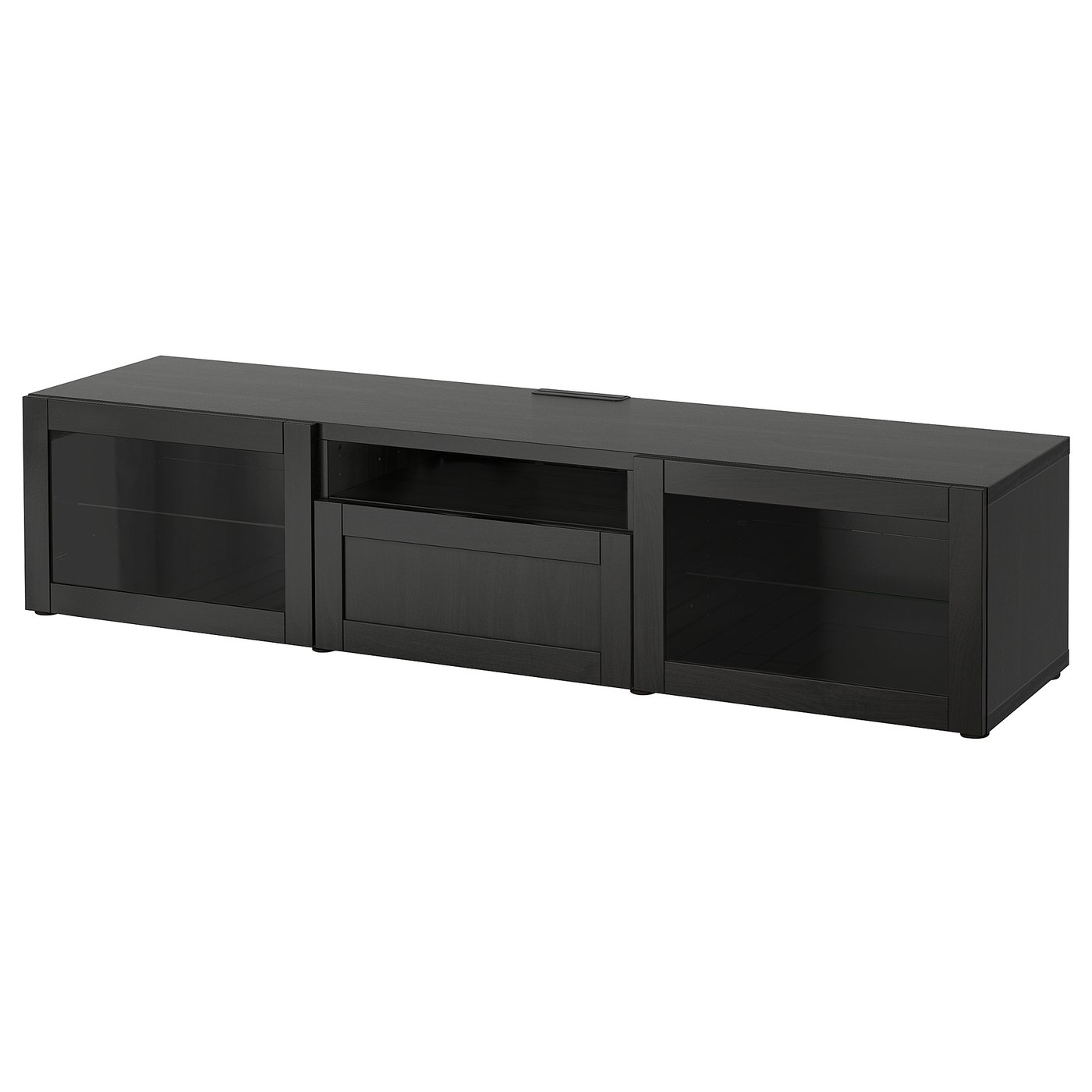 BESTÅ TV bench, black-brown, Hanviken black-brown clear glass