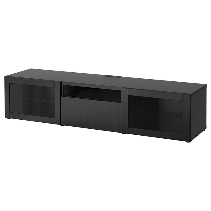 BESTÅ TV bench, blackbrown/Lappviken blackbrown clear glass, 180x42x39 cm IKEA
