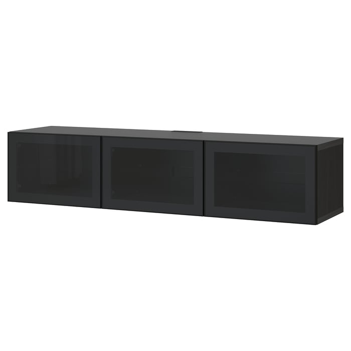 BESTÅ TV bench with doors, blackbrown/Glassvik smoked glass, 180x42x38 cm IKEA
