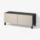 BESTÅ TV bench with doors, black-brown/Lappviken/Stubbarp light grey/beige, 120x42x48 cm