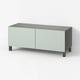 BESTÅ TV bench with doors, dark grey/Hjortviken/Stubbarp pale grey-green, 120x42x48 cm