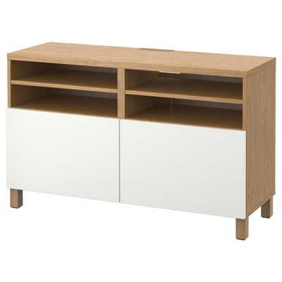 BESTÅ TV bench with doors, oak effect/Lappviken/Stubbarp white, 120x42x74 cm
