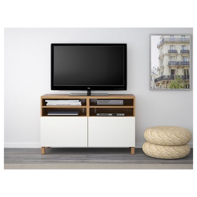 BESTÅ TV bench with doors, oak effect/Lappviken/Stubbarp white, 120x42x74 cm