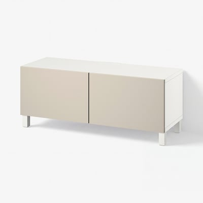 BESTÅ TV bench with doors, white Lappviken/Stubbarp/light grey/beige, 120x42x48 cm