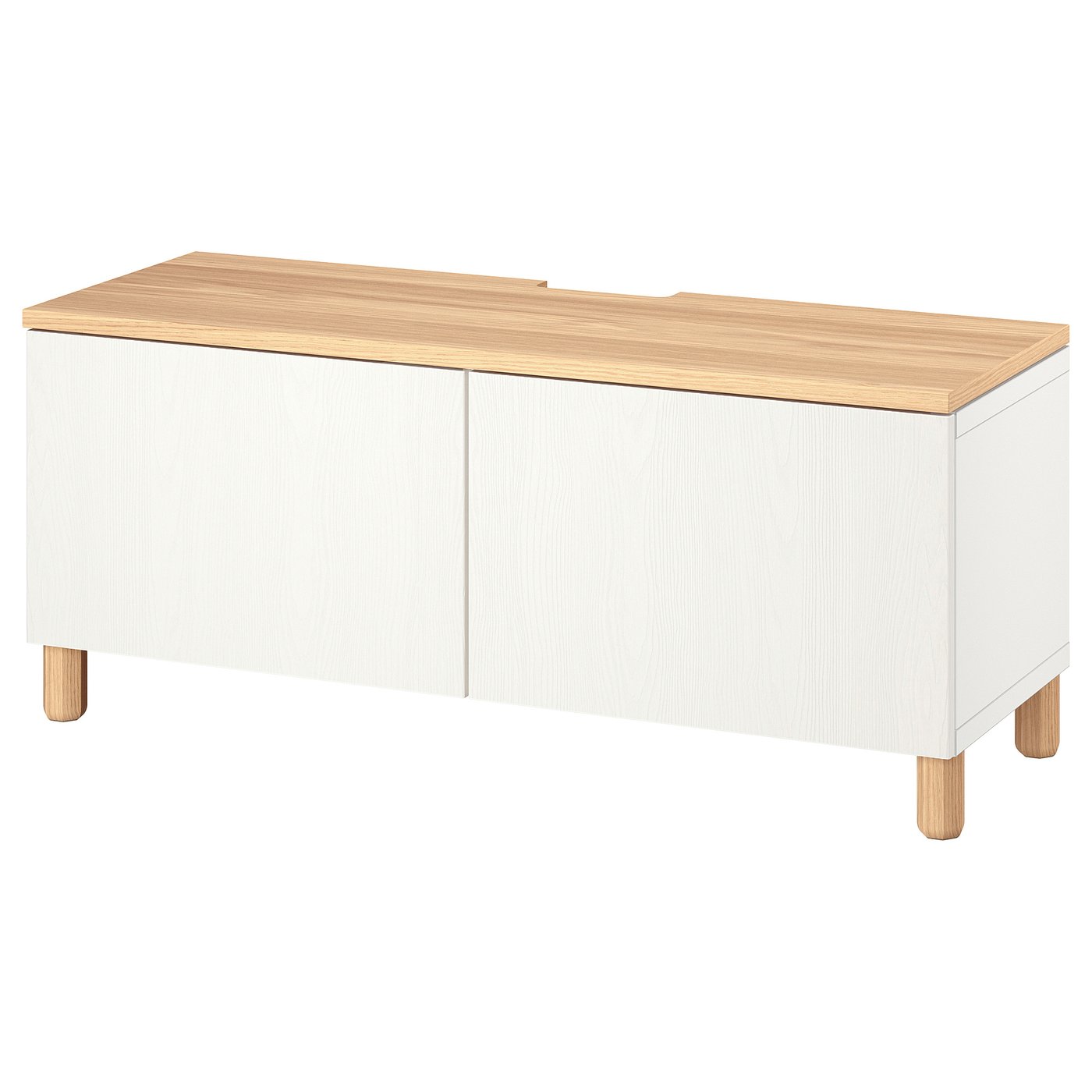 BESTÅ TV bench with doors, white Timmerviken/Ullarp/white, 120x42x50 cm