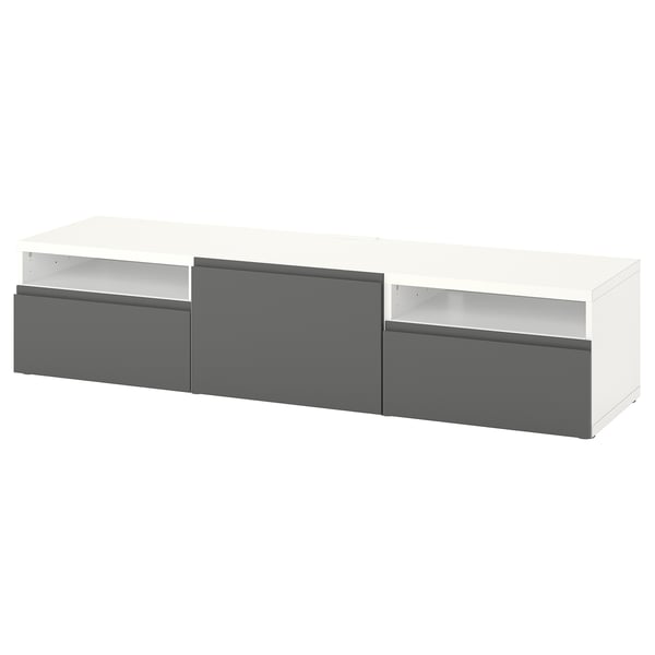 BESTÅ TV bench with drawers and door, white/Västerviken dark grey, 180x42x39 cm
