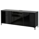 BESTÅ TV bench with drawers, black-brown/Selsviken high-gloss/black clear glass, 180x40x74 cm