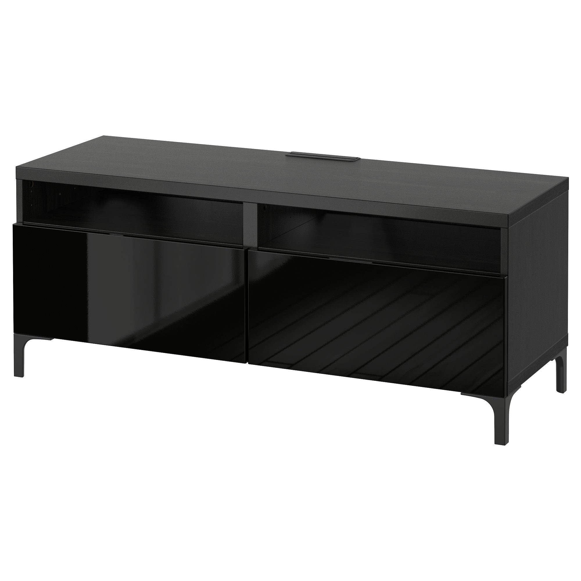 BESTÅ blackbrown, Selsviken highgloss/black, TV bench with drawers