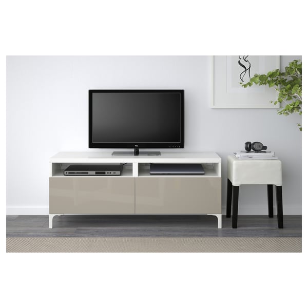Besta White Selsviken High Gloss Beige Tv Bench With Drawers Width 120 Cm Height 48 Cm Ikea