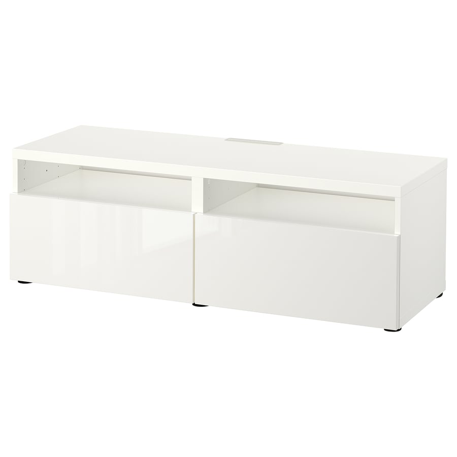 BESTÅ TV bench with drawers, white/Selsviken highgloss/white