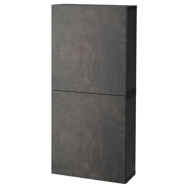 BESTÅ Wall cabinet with 2 doors, black-brown Kallviken/dark grey concrete effect, 60x22x128 cm