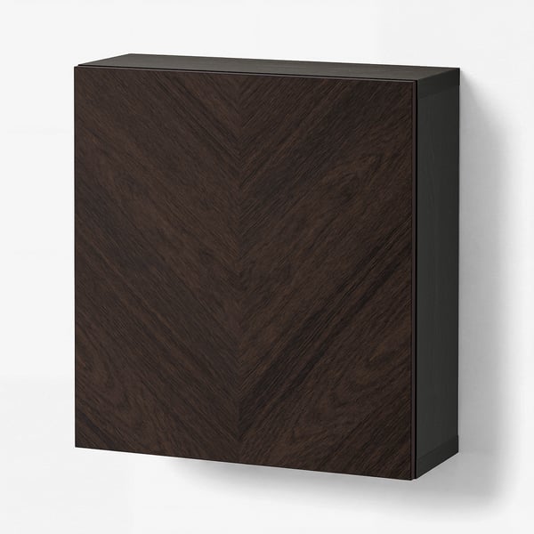 BESTÅ Wall-mounted cabinet combination, black-brown Hedeviken/dark brown stained oak veneer, 60x22x64 cm