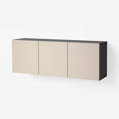 BESTÅ Wall-mounted cabinet combination, black-brown/Lappviken light grey-beige, 180x42x64 cm