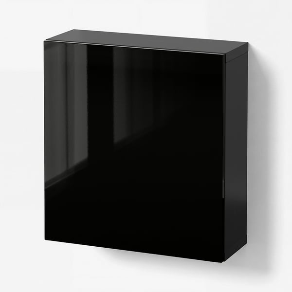BESTÅ Wall-mounted cabinet combination, black-brown/Selsviken black, 60x22x64 cm