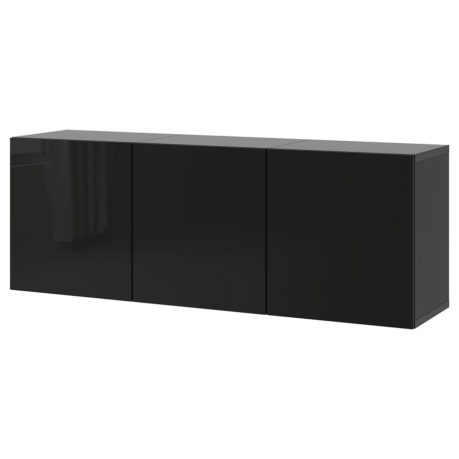BESTÅ wall mounted blackbrown/Selsviken highgloss/black