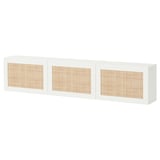 BESTÅ Wall-mounted cabinet combination, white/Studsviken woven poplar, 180x22x38 cm