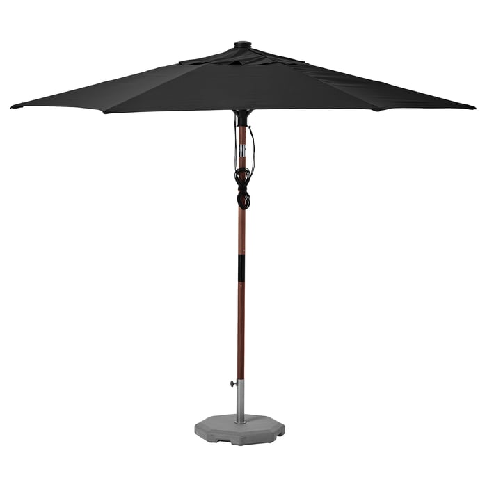 BETSÖ / LINDÖJA brown wood effect black, Huvön, Parasol with base IKEA