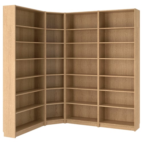 BILLY oak veneer oak, Bookcase, 215/135x28x237 cm IKEA