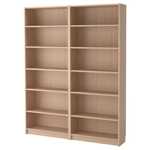 BILLY white stained oak veneer, Bookcase, 160x28x202 cm IKEA