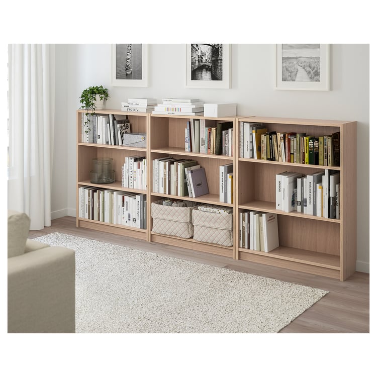 BILLY white stained oak veneer, Bookcase, 240x28x106 cm IKEA