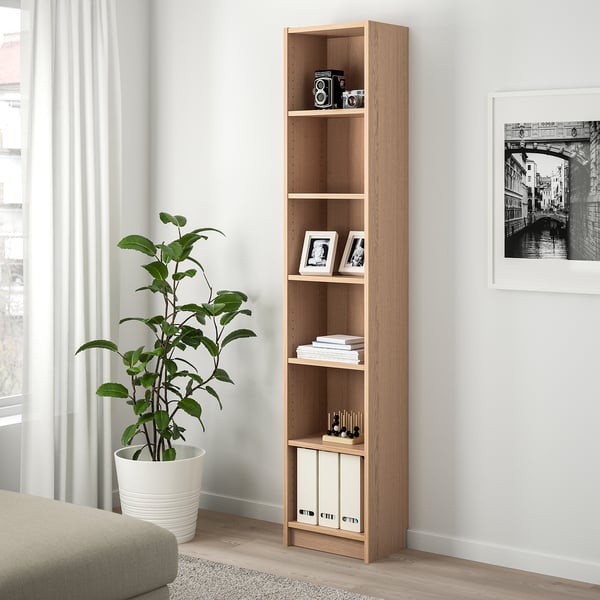 BILLY white stained oak veneer, Bookcase, 40x28x202 cm IKEA