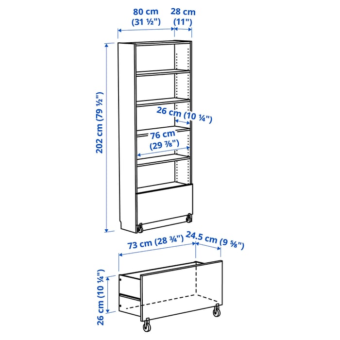 BILLY bookcase with drawer, white, 80x30x202 cm IKEA
