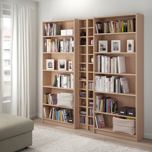 BILLY / GNEDBY white stained oak veneer, Bookcase, 200x28x202 cm IKEA