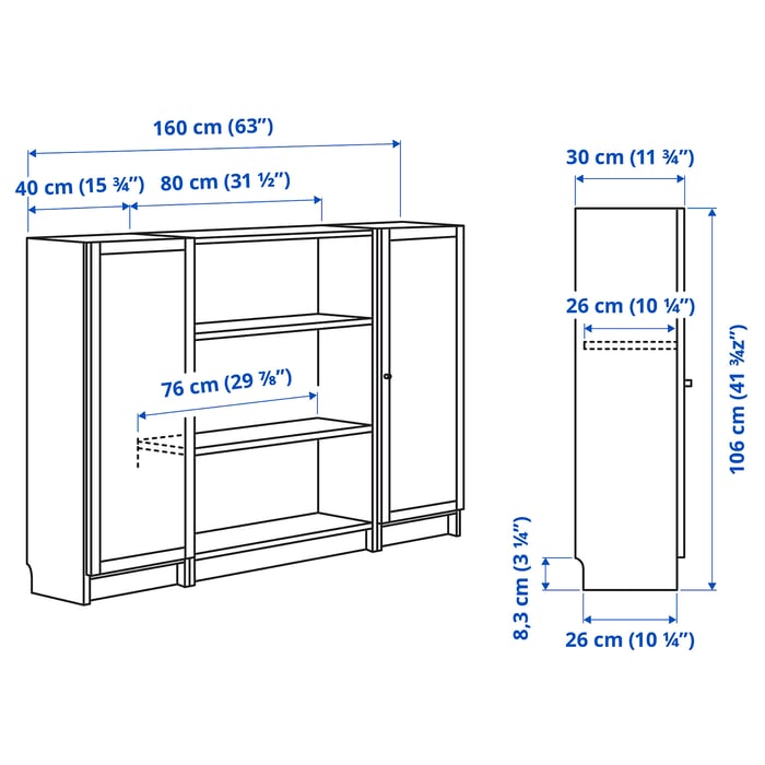 BILLY / OXBERG bookcase combination with doors, white, 160x106 cm IKEA