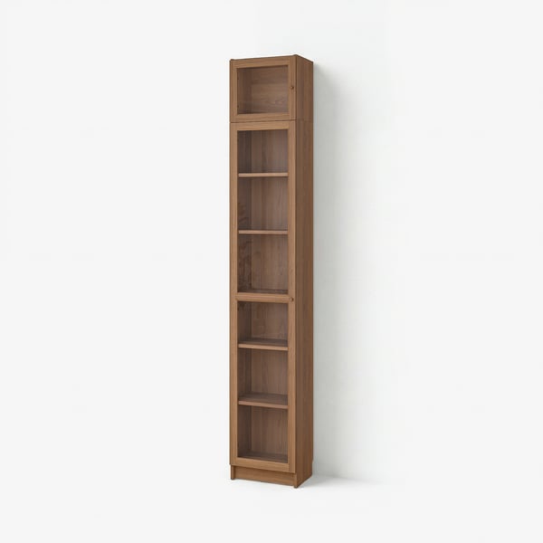 BILLY / OXBERG Bookcase w glass doors/ext unit, brown walnut effect, 40x30x237 cm