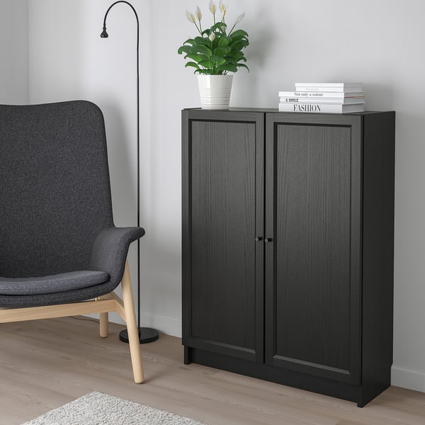 Billy Oxberg Black Brown Bookcase With Doors 80x30x106 Cm Ikea