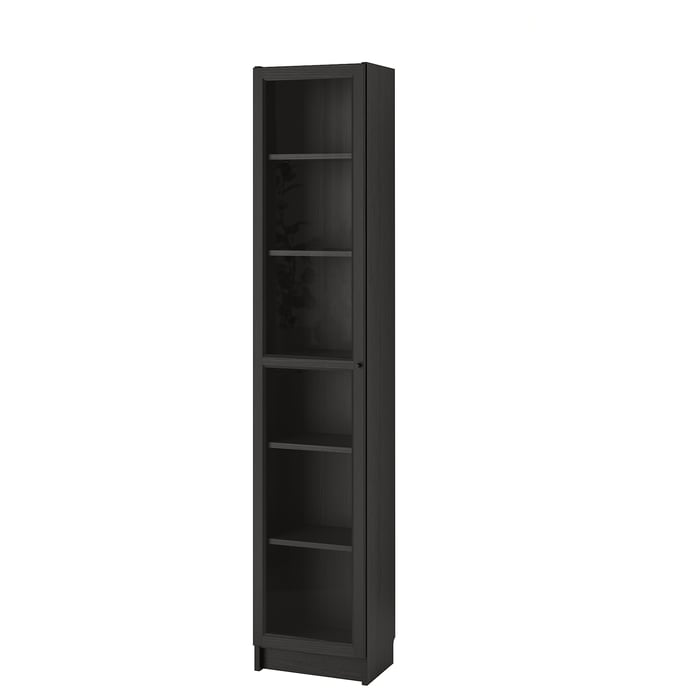 BILLY / OXBERG Bookcase with glass door, blackbrown/glass, 40x30x202