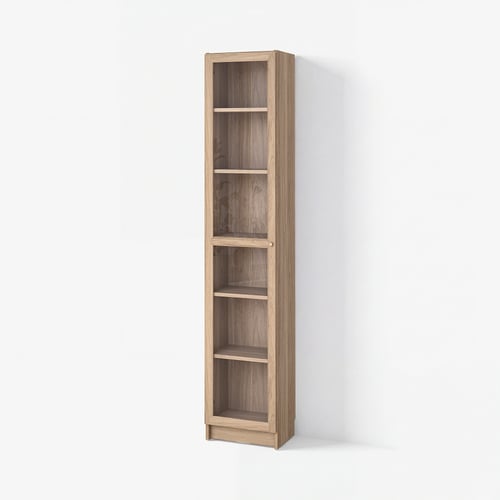 BILLY / OXBERG Bookcase with glass door, oak effect/clear glass, 40x30x202 cm