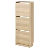 BISSA Shoe cabinet with 3 compartments, oak effect, 49x28x135 cm